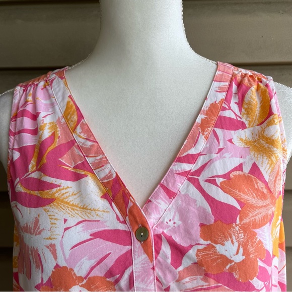 •J.Jill• Sleeveless Tropical Floral Button Down Blouse - Size Small - Picture 3 of 9
